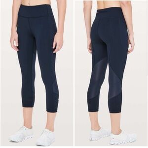 Lululemon Black Pace Rival Crop *Full-On Luxtreme 22" Leggings Sz 2 Mesh Run Gym